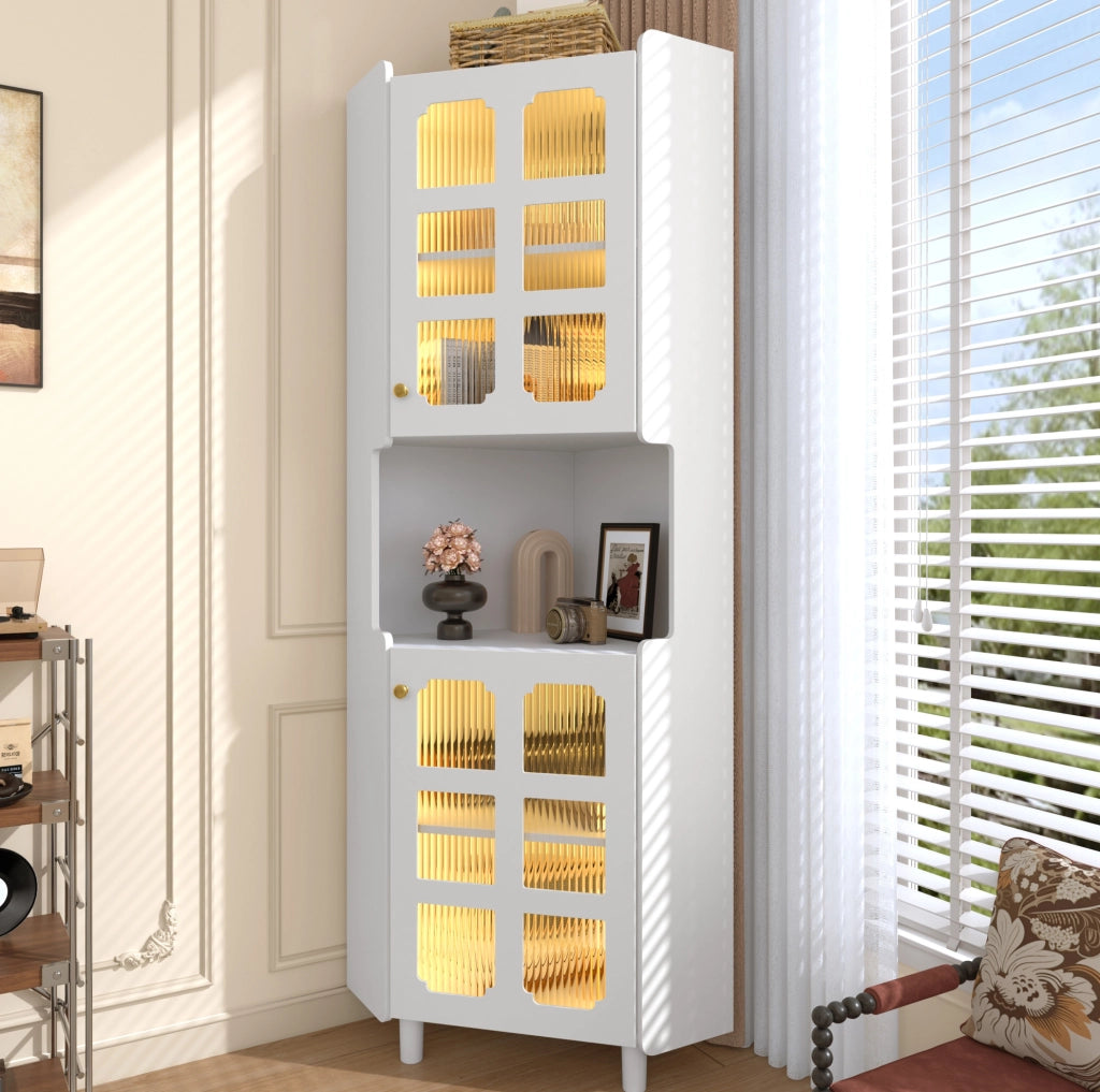 Mobile angolare contenitore bianco con LED, 63,5x157,5 cm, MDF