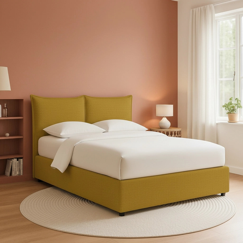 Penzance, Letto Piazza e Mezza Sfoderabile Made in Italy, Giallo Ocra