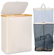 Asciugamano 150L XL con 2 Compartimenti, Maniglia in Bambù e Coperchio, Asciugamani, Asciugamani per Bagno, Camera da Letto, Bagno (Beige)