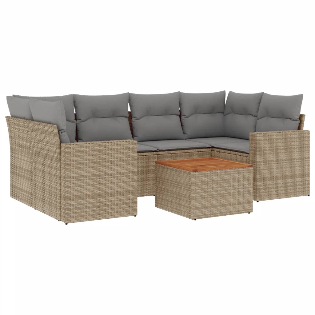 Set Divani da Giardino 7 pz con Cuscini Beige in Polyrattan