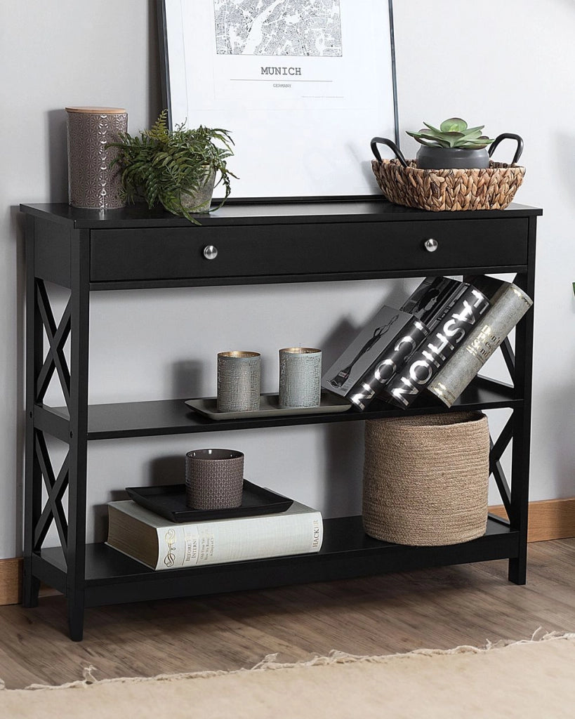 Console Madia credenza Nera 80 x 100 x 30 cm credenza 1 Cassetto 2 Ripiani Country