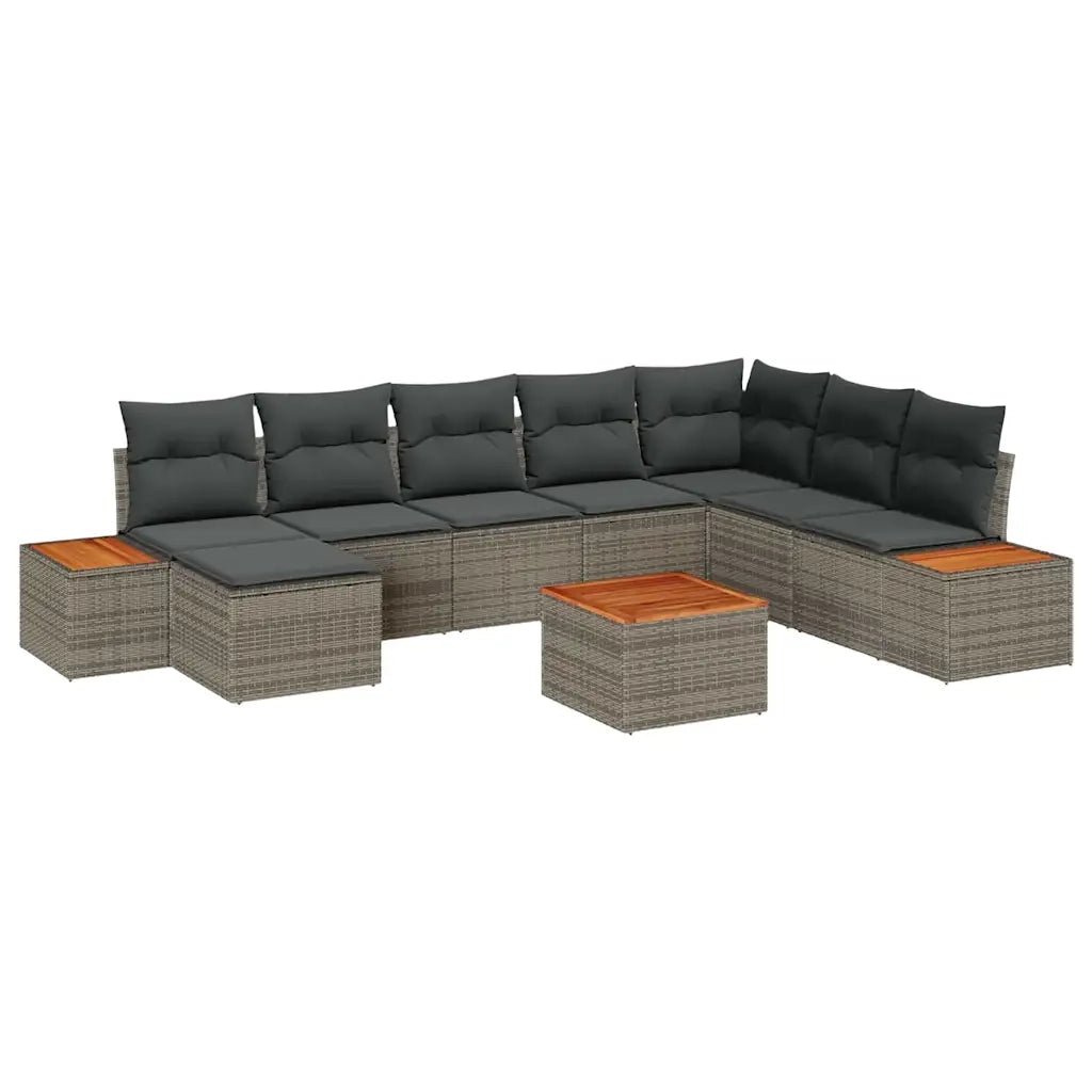 Set Divano da Giardino con cuscino 9 pcs Grigio Poly Rattan 3348150
