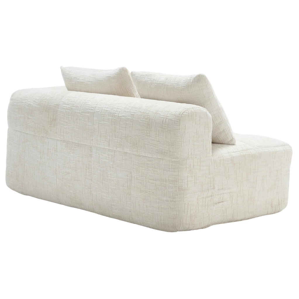 Divano chaise longue in ciniglia beige con tasche laterali