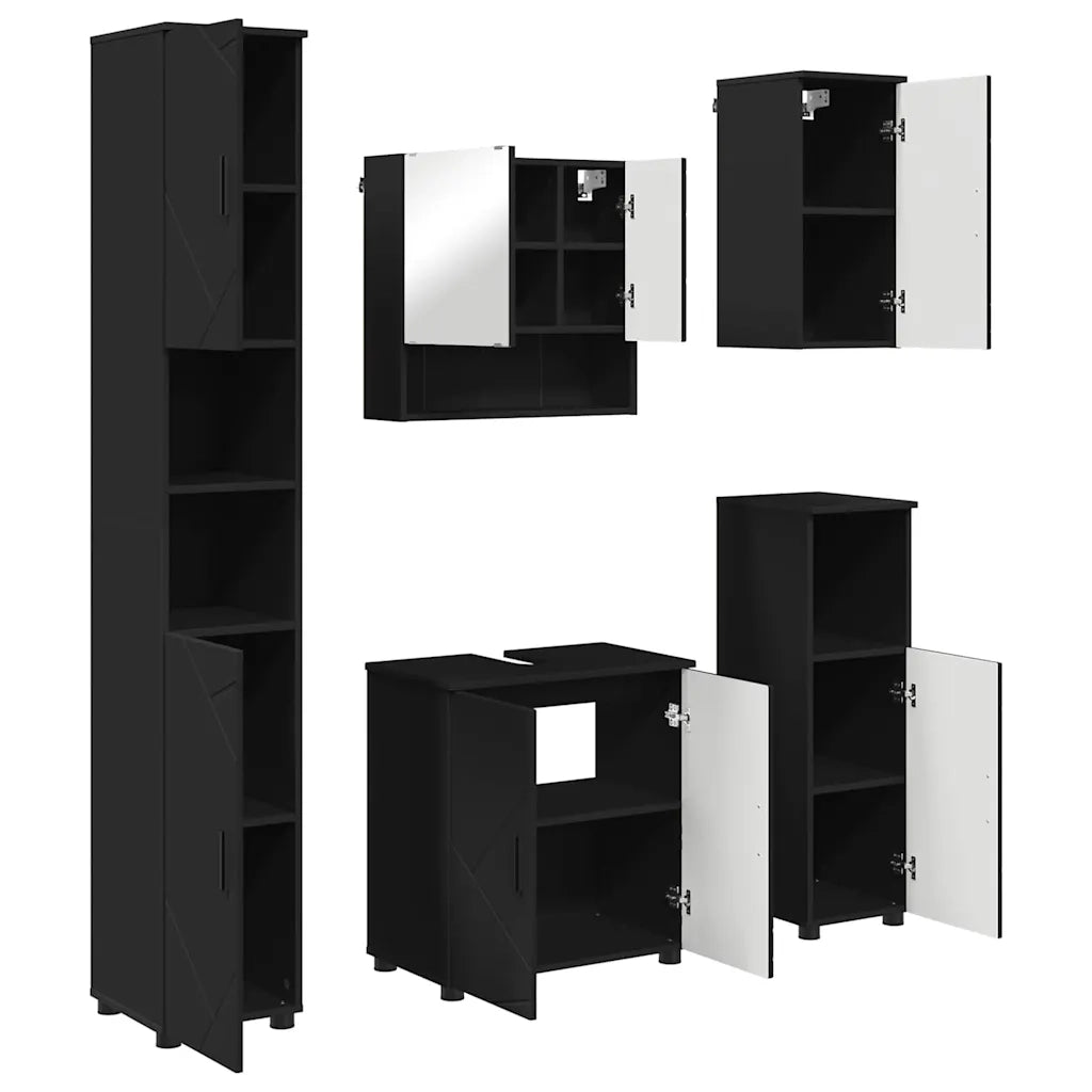 Set di mobili per il bagno Montaggio a parete 5 pcs Nero 3392984