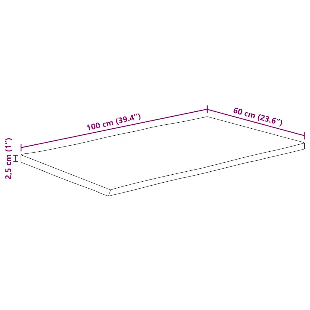 Piano Tavolo 100x60x2,5 cm Bordi Vivi in Legno Massello Mango 370766