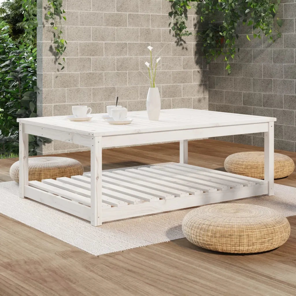 Tavolo da Giardino | Tavolino da esterno Bianco 121x82,5x45 cm Legno Massello di Pino