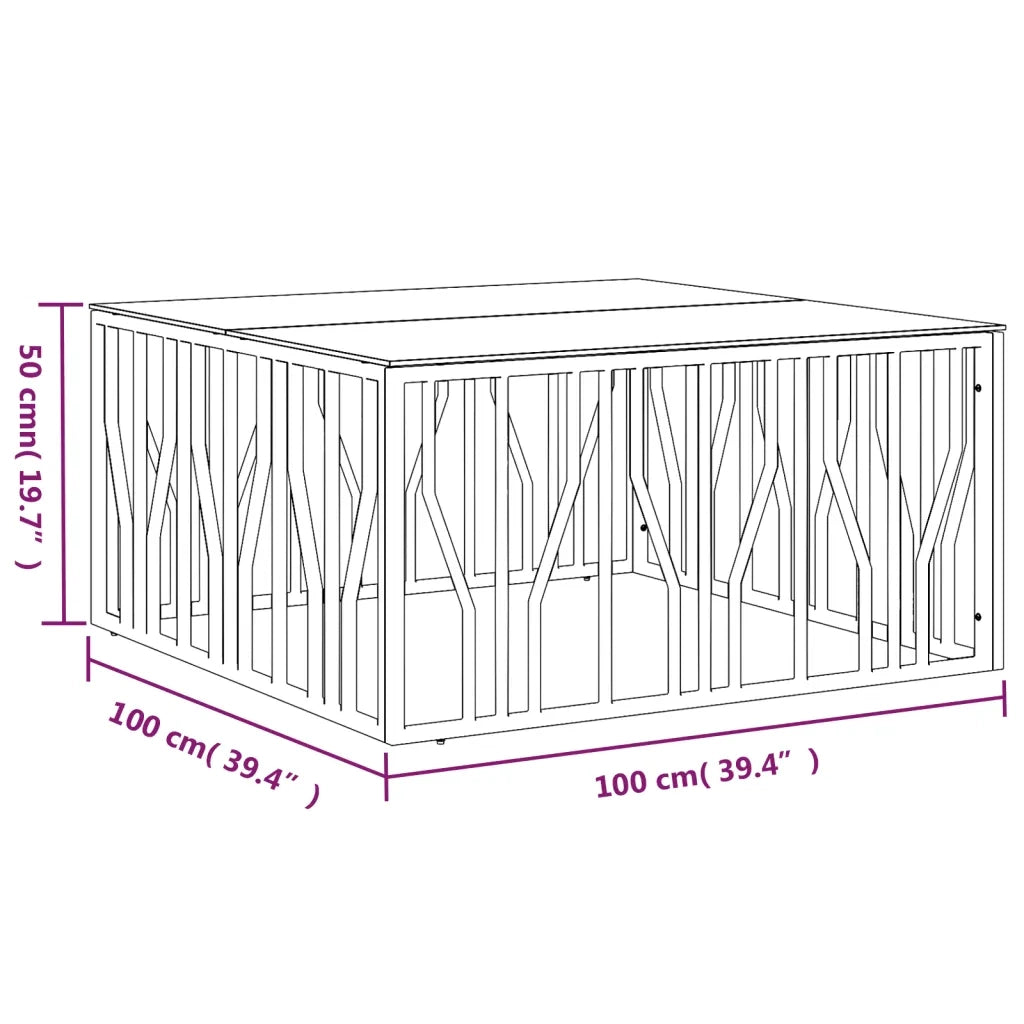 Tavolino da Salotto Argento 100x100x50 cm Acciaio Inox e Vetro