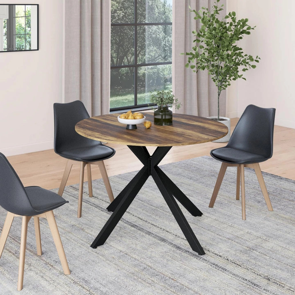 ALIX Tavolo da pranzo rotondo allungabile per 4-8 persone con gamba a ragno nera e piano in legno scuro HAWKINS 110-150 cm