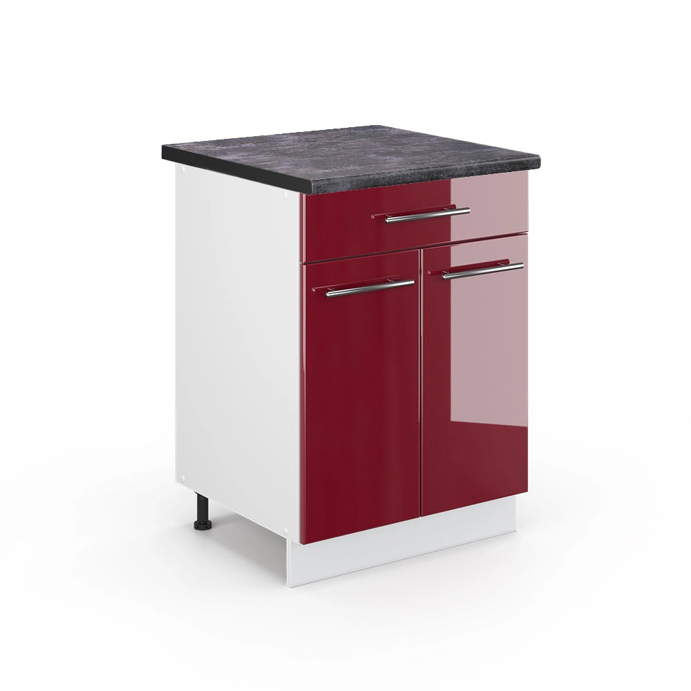 Mobiletto base per cucina Fame-Line Bordeaux lucido/Bianco 60 cm con cassetto, PL Antracite Vicco