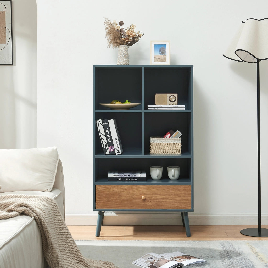 Libreria Reyljand Scaffale con Cassetto 120x70x40 cm - Grigio / Effetto Rovere [en.casa]
