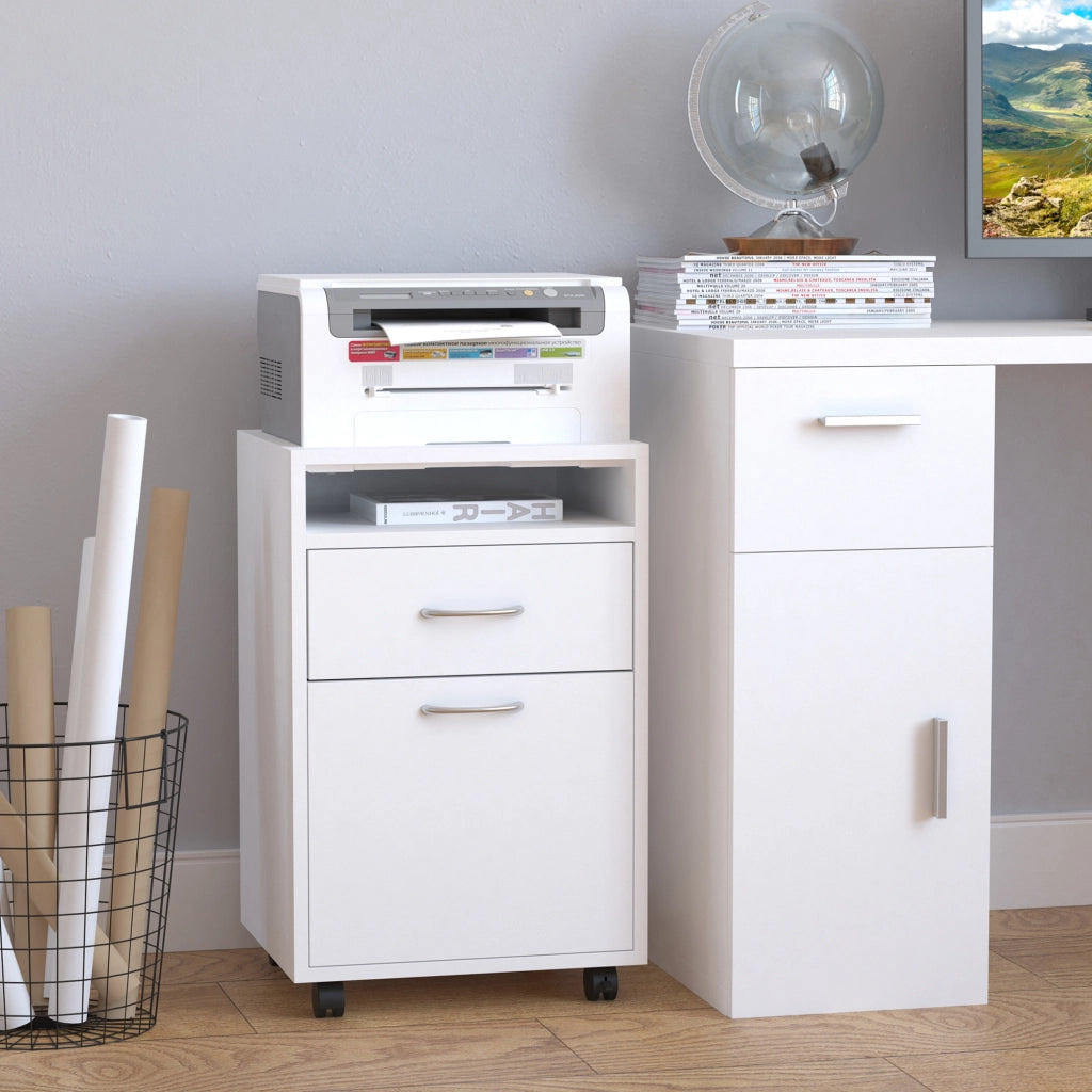 Scrivania con cassetti e ruote ¨C zephmum ¨C bianco 80x50x75 cm