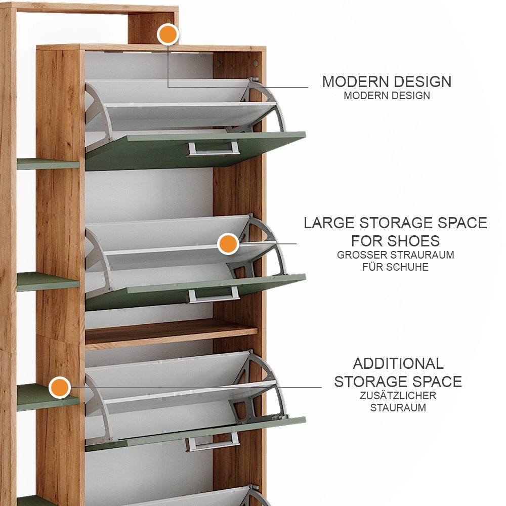 Vicco Scarpiera da ingresso Goldkraft rovere/verde 80 x 166.1 cm con 4 scomparti