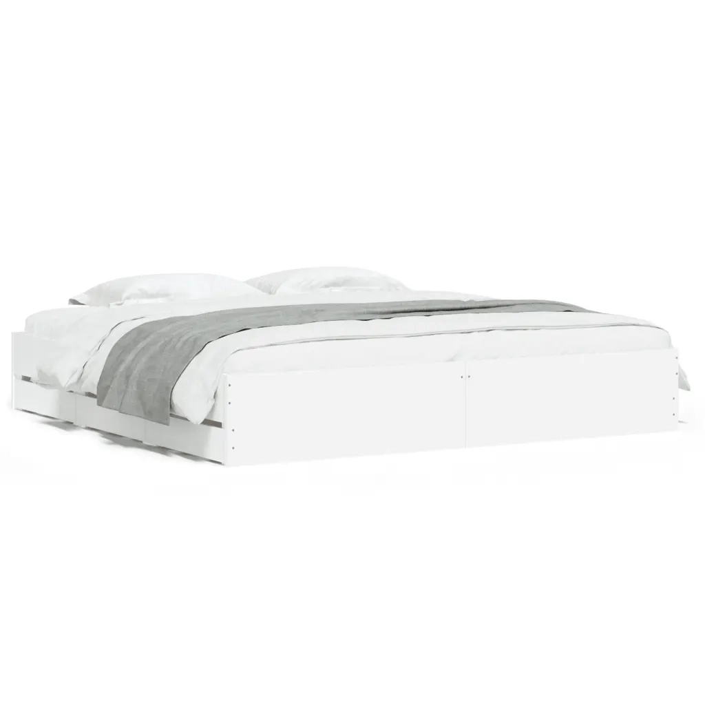 Letto matrimoniale | Letto per adulti | Giroletto con Cassetti Bianco 200x200 cm in Legno Multistrato