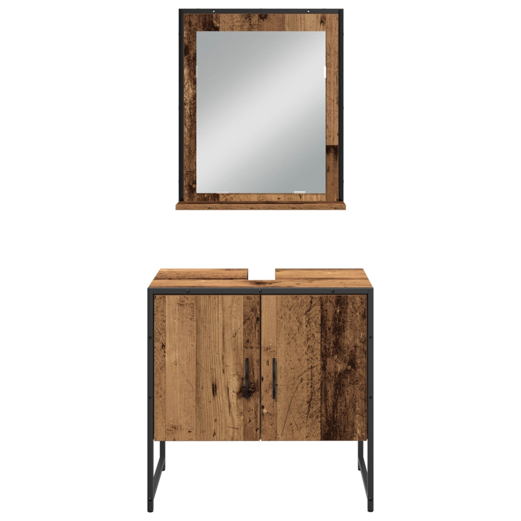 Set di Mobile Bagno 3 Pezzi in Legno Invecchiato