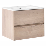 Mobile bagno sospeso con lavabo Frontale in MDF 2 cassetti 60 x 46 cm Marrone chiaro