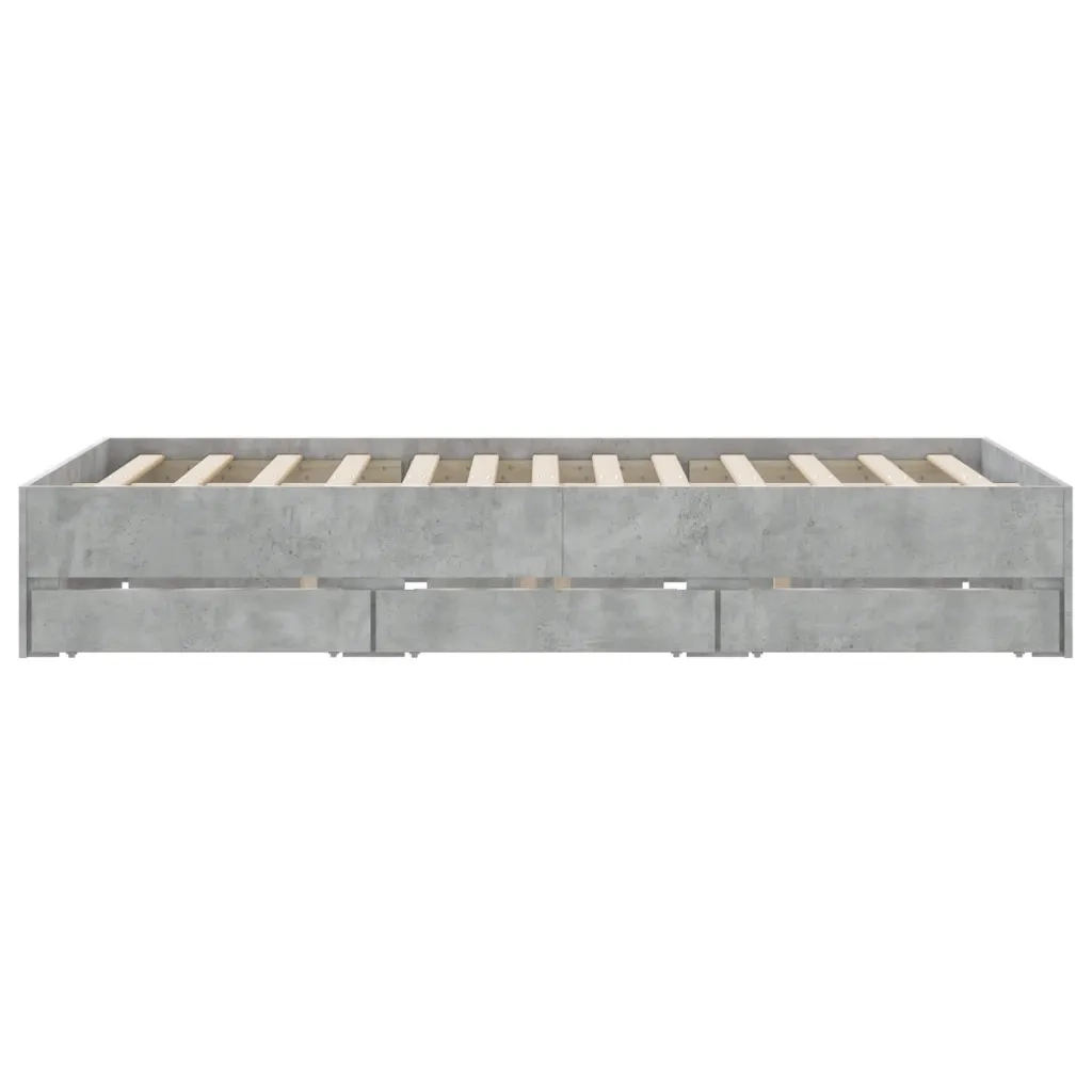 Letto matrimoniale | Letto per adulti | Giroletto Cassetti Grigio Cemento 150x200 cm Legno Multistrato