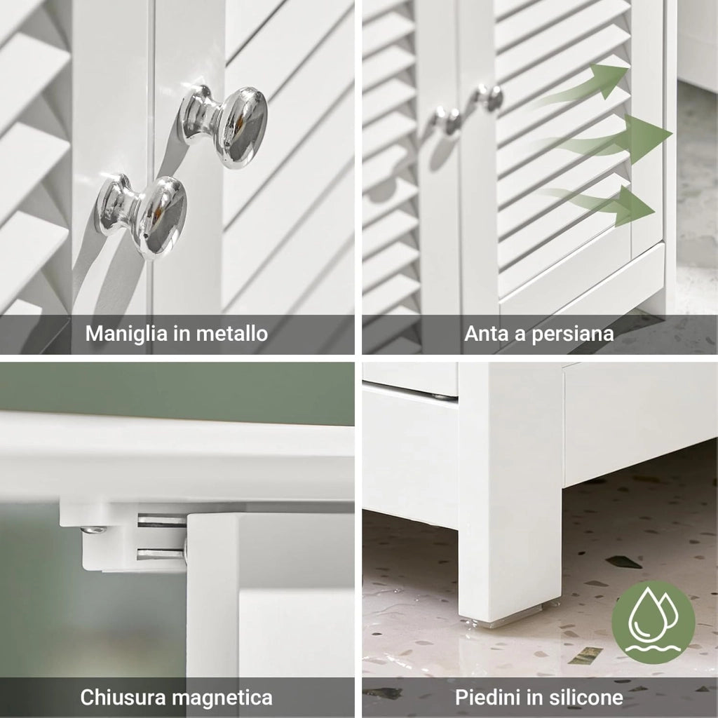 Mobile Bagno Sottolavabo - Mobiletto Bagno Salvaspazio con Mensole Regolabili, Mobile Lavabo in MDF, Antimuffa con Porta a Lamelle, per lavabo a muro, Bianco, 60x58x35cm, FRG237-W