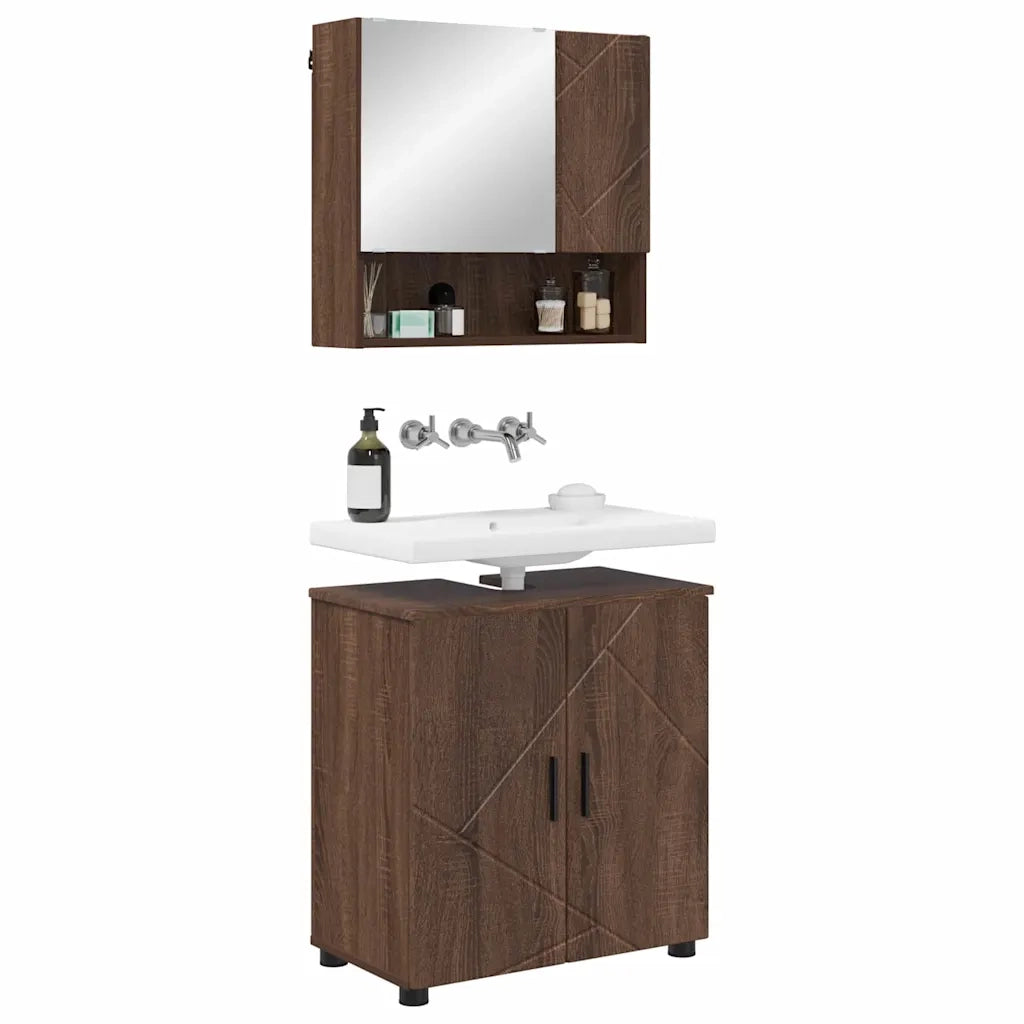 Set di mobili per il bagno con porta 2 pcs Rovere Marrone