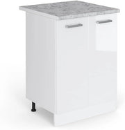 Mobiletto base cucina R-Line, Bianco lucido, 60 cm, PL Marmo, per la libera combinazione all'interno di sistemi cucina modulari