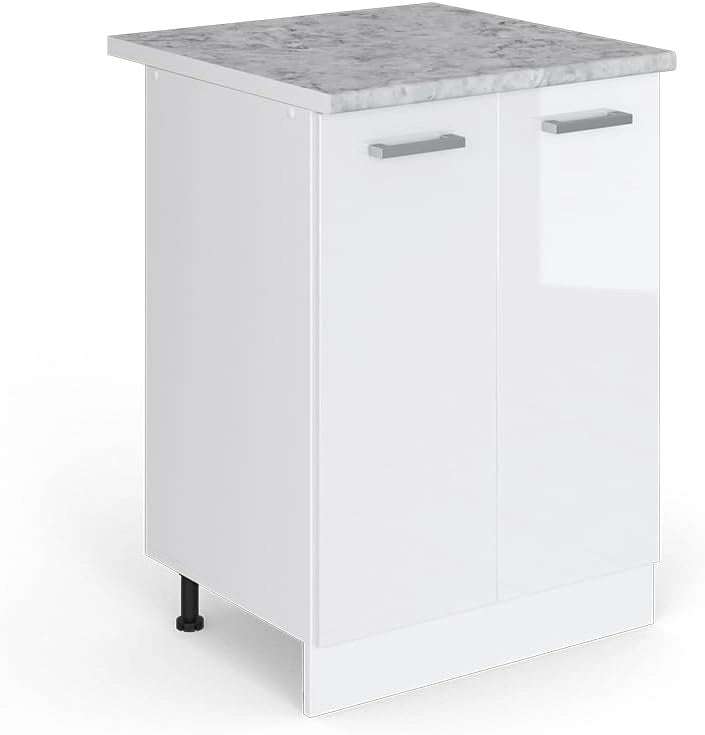 Mobiletto base cucina R-Line, Bianco lucido, 60 cm, PL Marmo, per la libera combinazione all'interno di sistemi cucina modulari