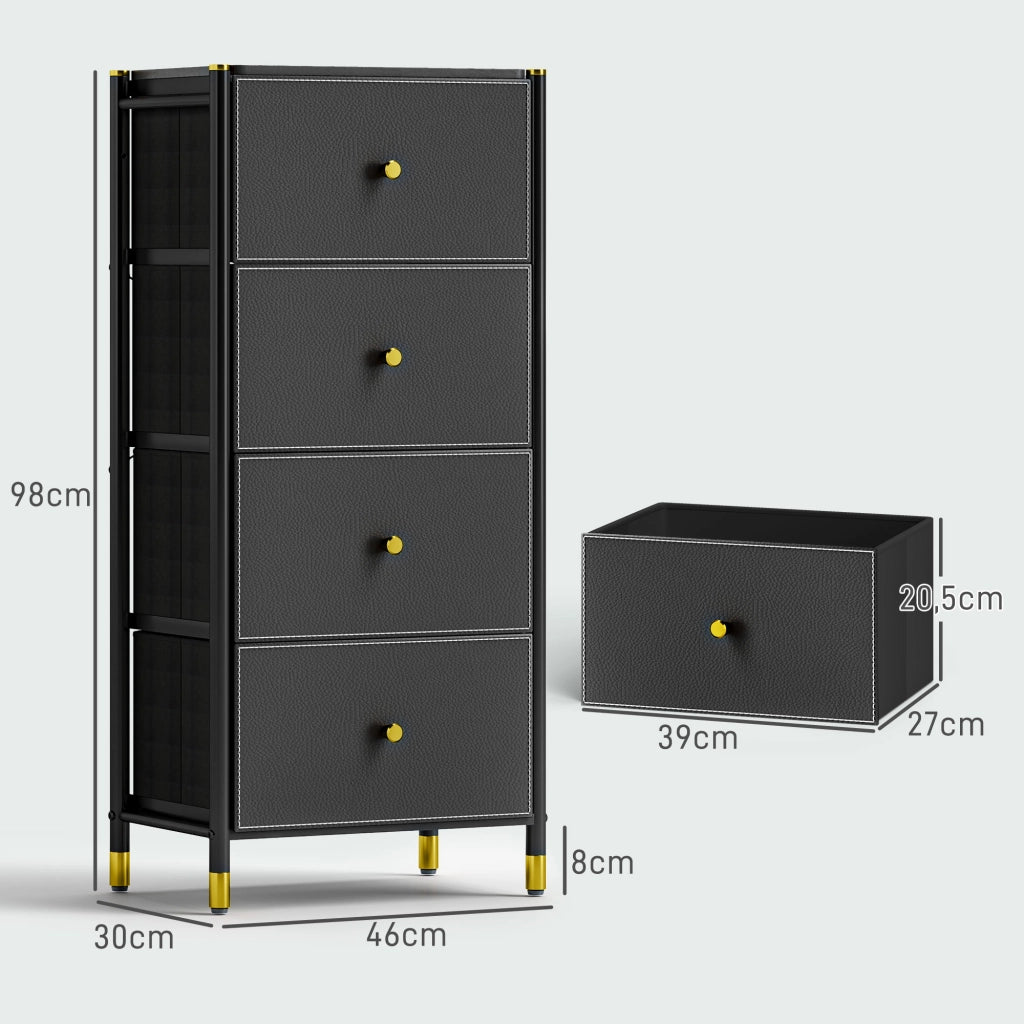 Cajonera Tessuto 4 Cassetti Fronte PU Struttura Acciaio ¨C zephmum ¨C Nero