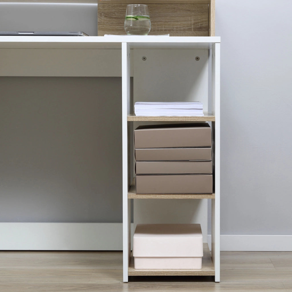 Scrivania con scaffale e cassetti ¨C zephmum ¨C bianco e rovere 137x55x92 cm