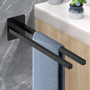 Sostegno asciugamano senza forare, a due bracci, sostegno asciugamano in acciaio inossidabile, adesivo autoattacco, doppio sostegno asciugamano 39 cm per bagno, nero