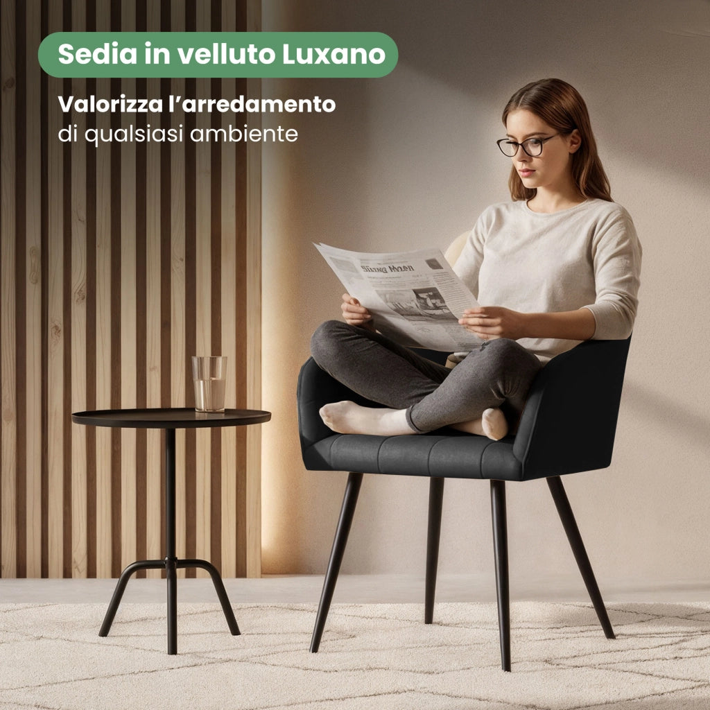 Set di 4 Sedie imbottite con cuciture quadrate LUXANO Nero gambe nere