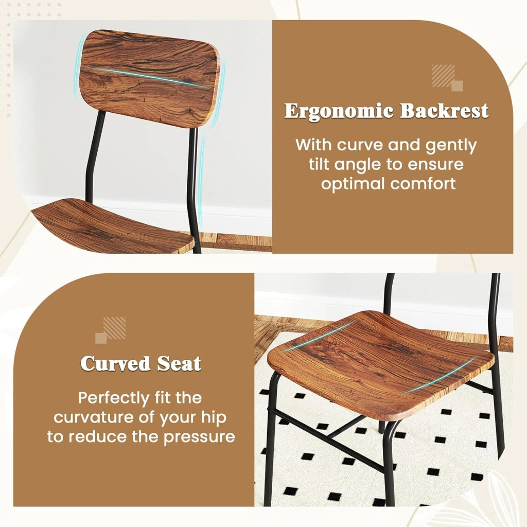 Set da pranzo 3 pezzi, tavolo da cucina con 2 sedie a incasso, ripiano in reticolo, seduta curva, schienale curvo, telaio in metallo, design compatto, industriale