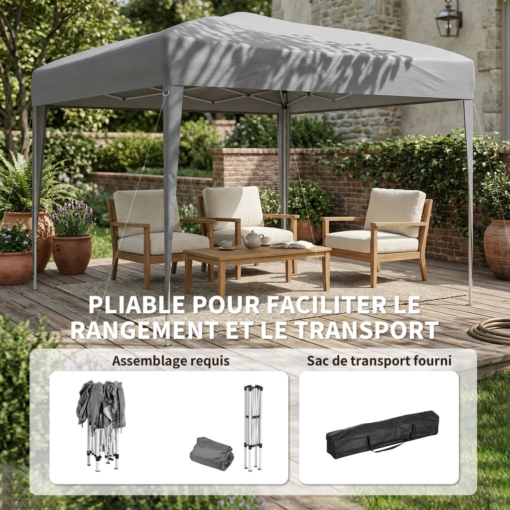 Gazebo da giardino pieghevole anti-UV con sacco ¨C zephmum ¨C grigio 2.95x2.95x2.55 m