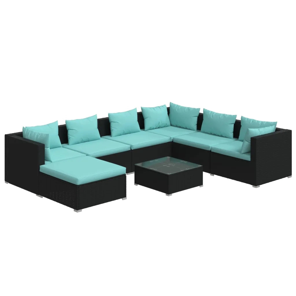 Set Divani da Giardino 8 pz con Cuscini in Polyrattan Nero 3101849