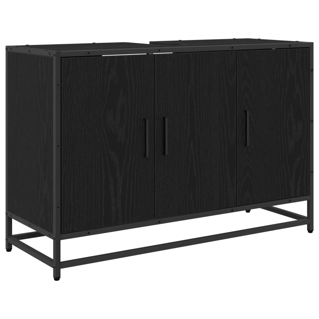 Set di mobili per il bagno 2 pcs Rovere Nero Legno multistrato