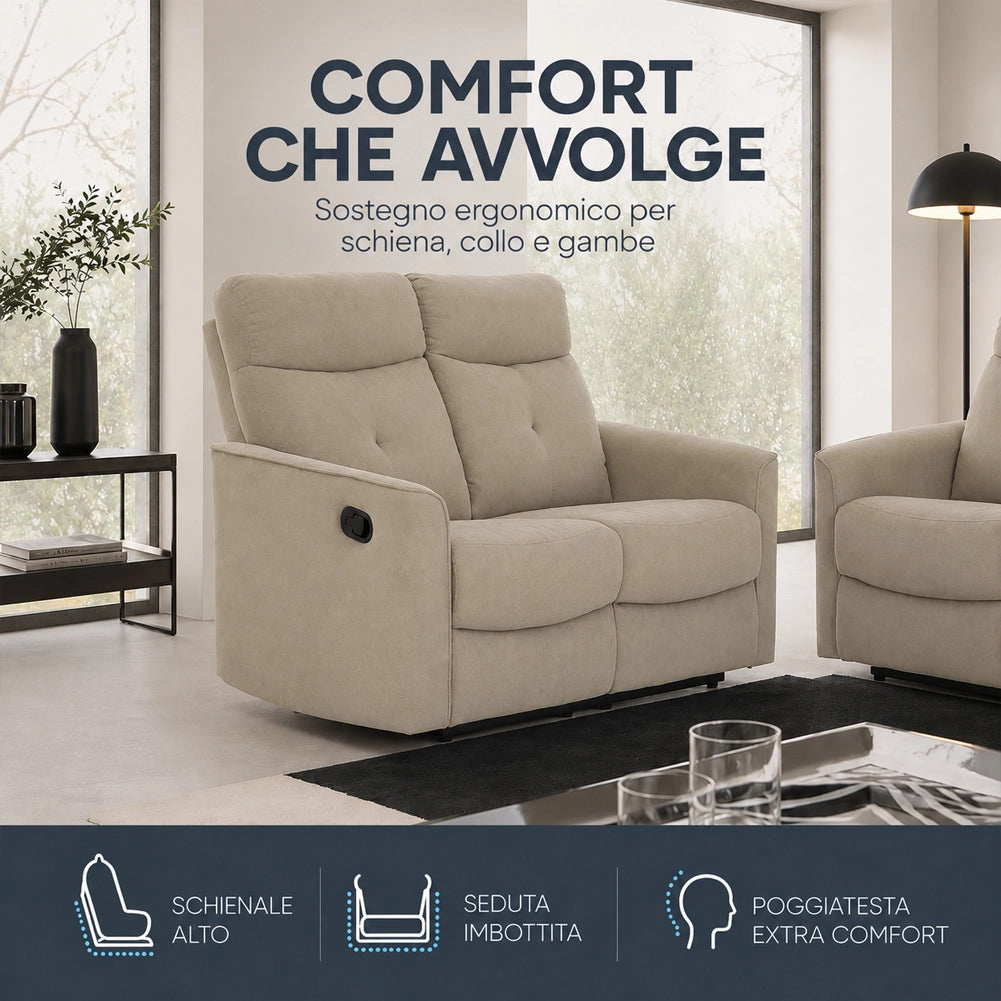 Divano 2 Posti Recliner Manuale Poltrona Reclinabile 2 Posti Tortora 132x96x103cm