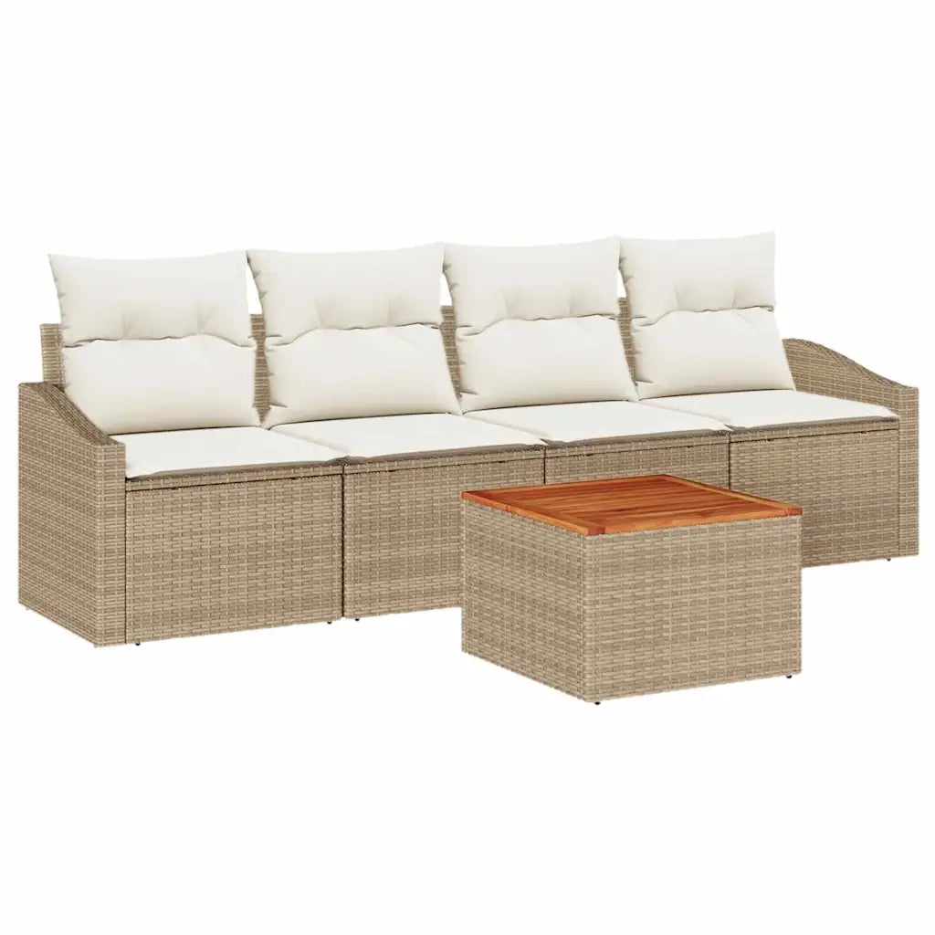 Set Divano da Giardino 5 pcs Beige e Crema polyrattan 3356433