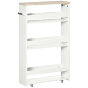 Carrello Bagno Salvaspazio a 3 Ripiani con Rotelle e Maniglia in Legno, 48x15x80cm, Bianco