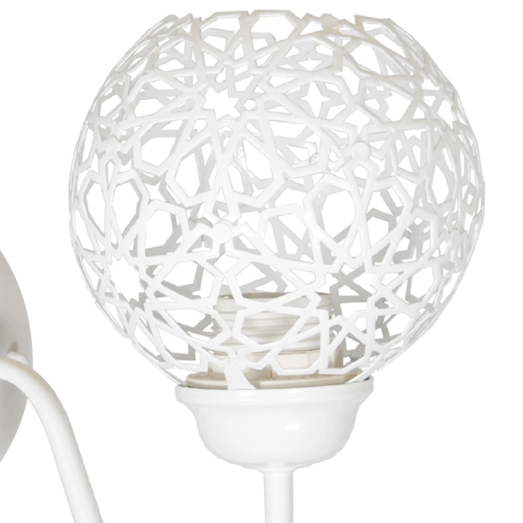 Applique 'Petherton' per Interni a Braccio Curvo Lampada da Parete con Paralume Sferico a Rete - Bianco - lux.pro