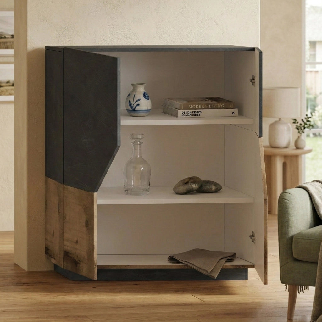 Credenza moderna a 2 ante Arbal, Made in Italy, Madia da ingresso, Buffet di design da soggiorno, Cm 100x43h106, Ardesia e Acero