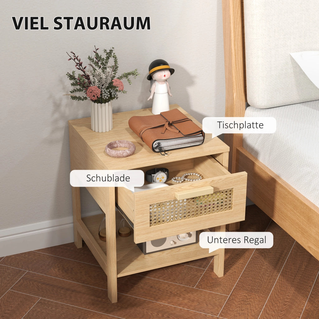 COMODINO 40x40x48,4 cm in legno naturale con 1 cassetto e ripiano inferiore