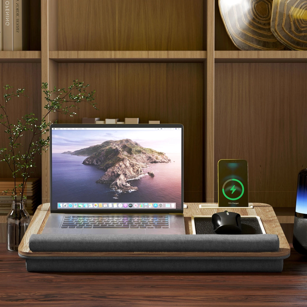 Supporto per Laptop con Cuscino e Ripiano per Mouse ¨C Zephmum ¨C Legno di Quercia