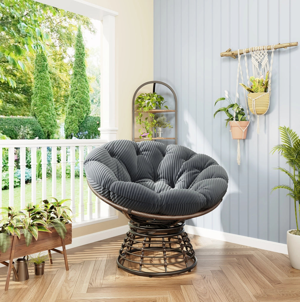 Poltrona Papasan girevole 360° con cuscino grigio Ø92 cm
