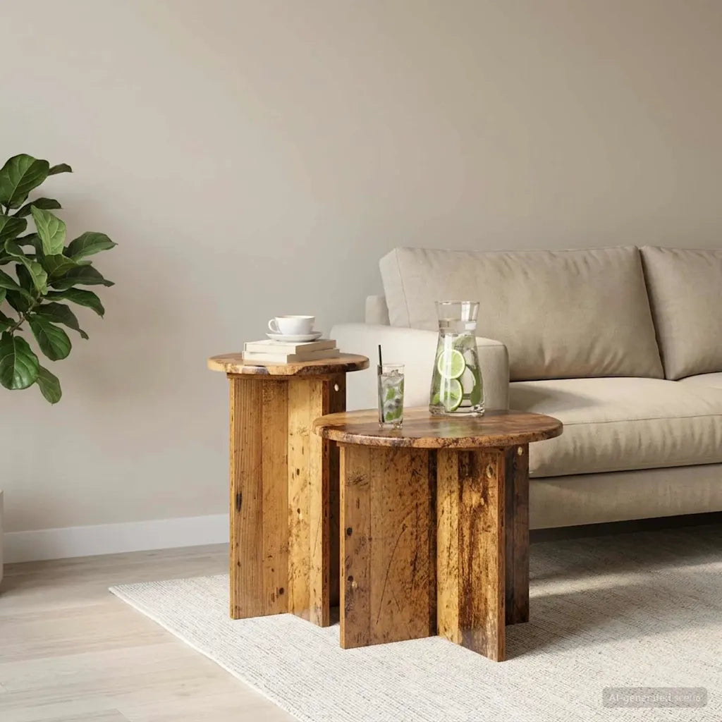 Set tavolini 2 pz Legno antico Ø 45 x 35 cm 8001035