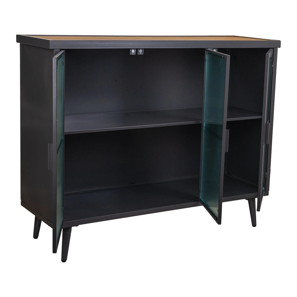 Credenza in metallo nero e legno 102x33x79,5h