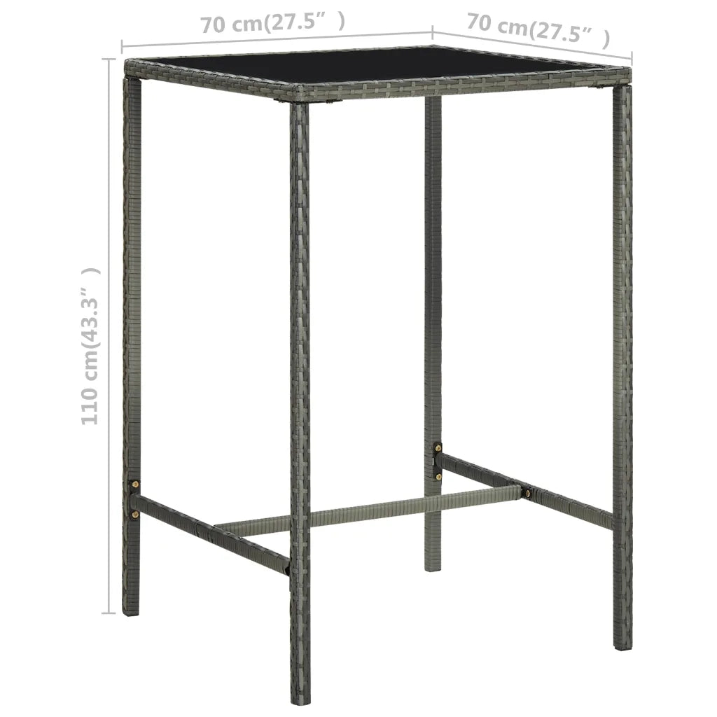 Tavolo da Bar da Giardino | Tavolino da esterno Grigio 70x70x110 cm Polyrattan Vetro