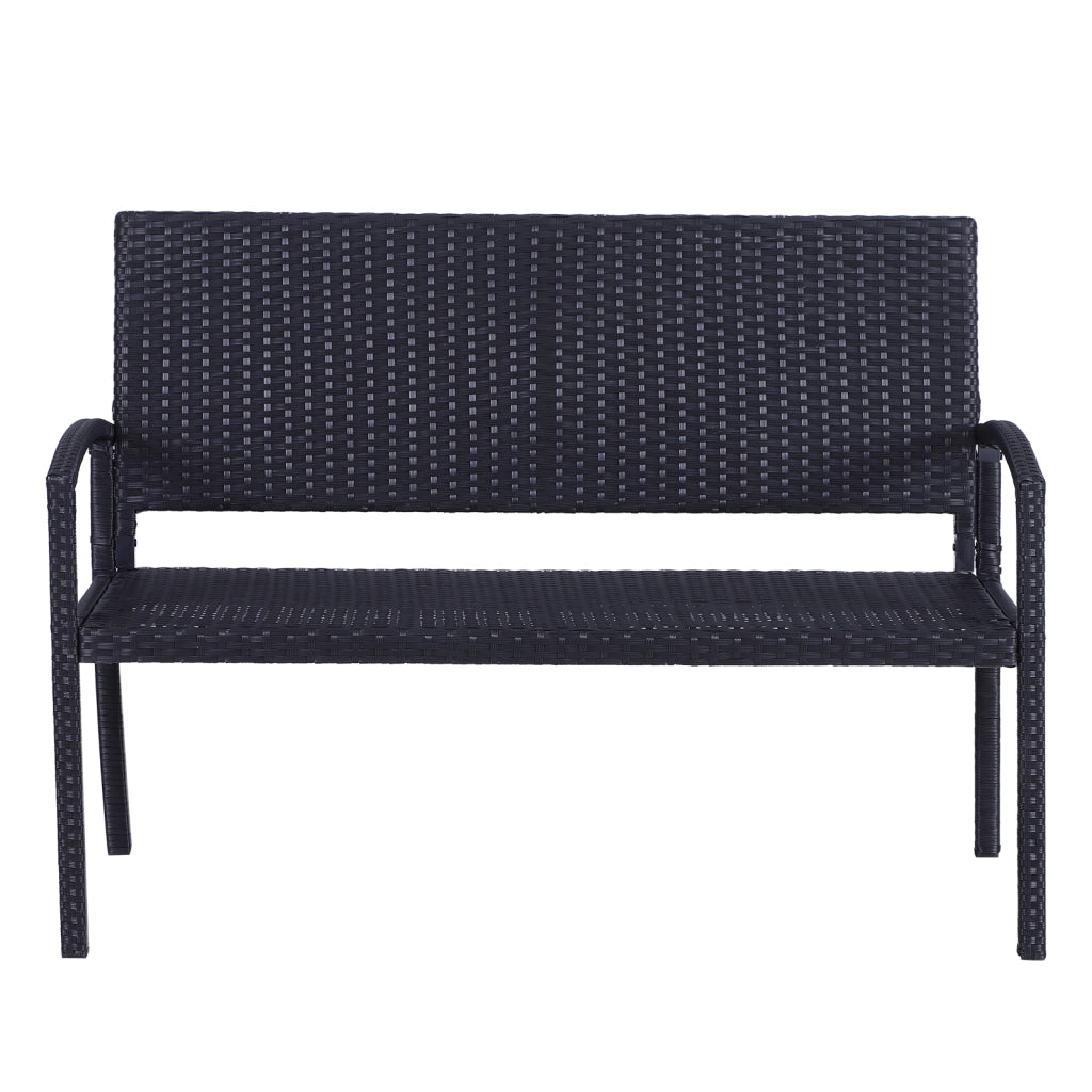 Panchina da giardino 2 posti in polyrattan ¨C zephmum ¨C nero, acciaio, 122x60x85cm