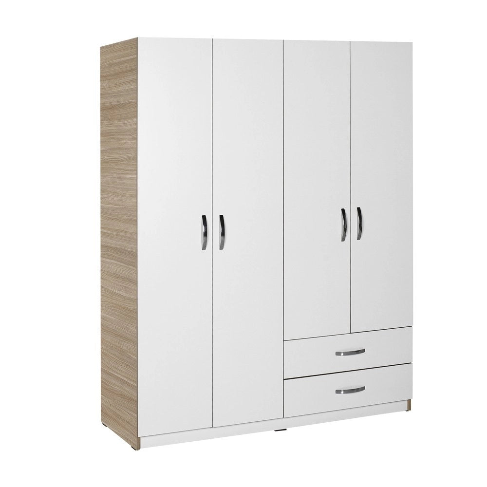 Armadio 4 ante e 2 cassetti 120x170x40 TPGR422023 colore bianco e rovere