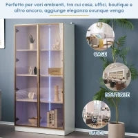 Set di 2 Vetrine con Illuminazione LED a 16 Colori, Ante a Battente e Ripiani Regolabili, 80x40x160 cm (ciascuno), Armadio Alto per Soggiorno, Bianco