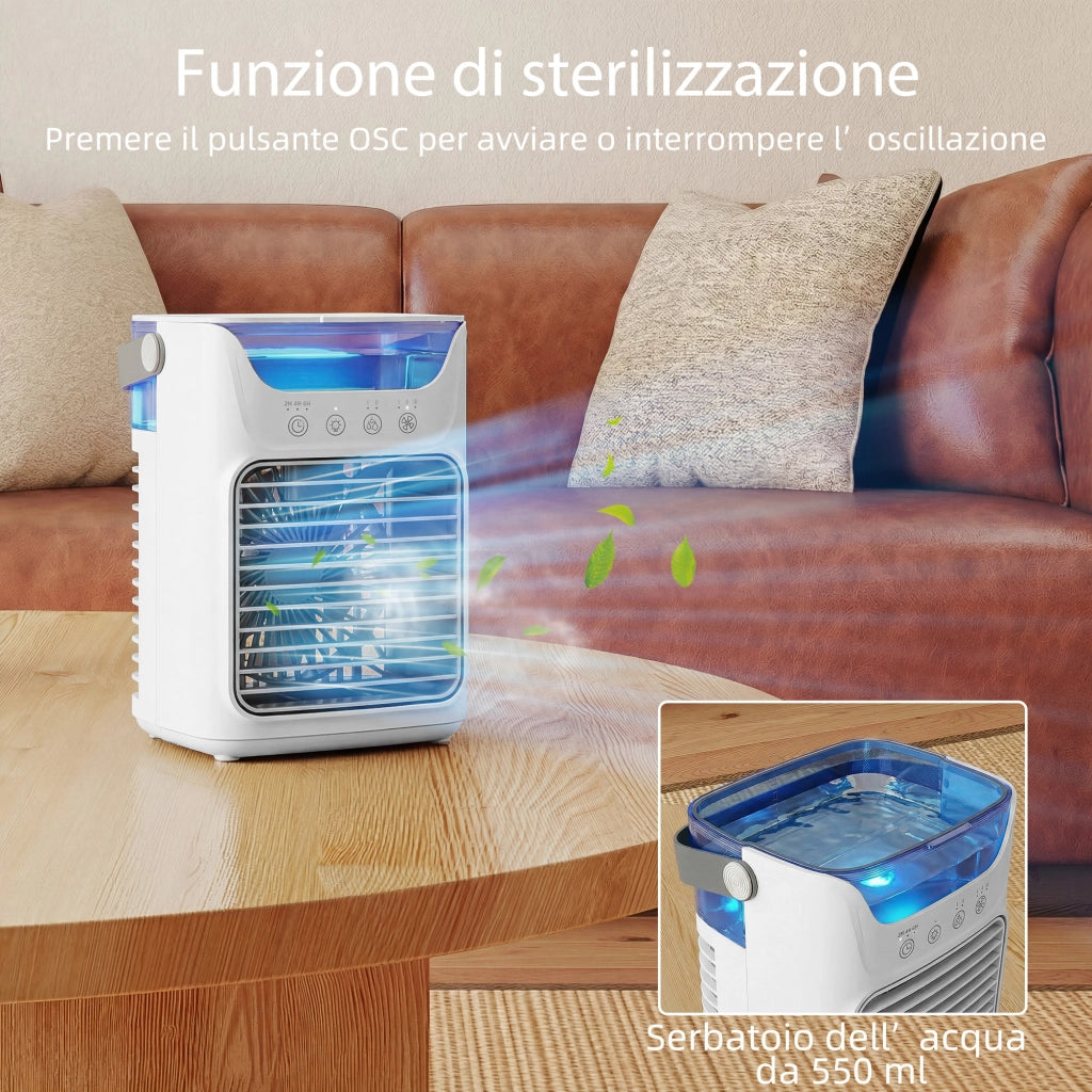 Ventilatore da Tavolo con 3 Velocità Luce RGB Funzione Nebulizzazione in ABS e PP Bianco