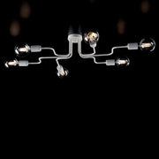 Plafoniera Industrial 6 Luci Ferro Bianco E Argento Serie Loft
