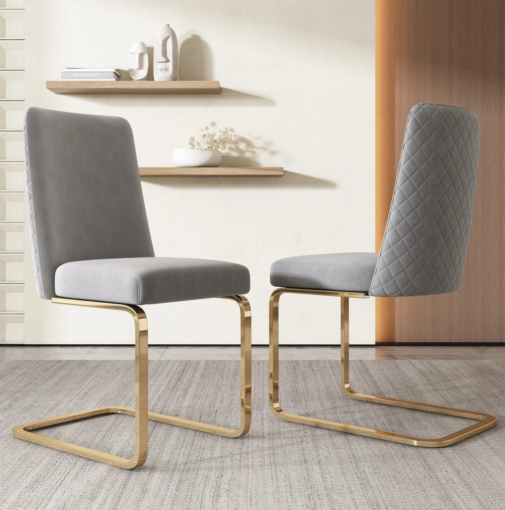 Set 2 sedie da pranzo in velluto grigio con gambe in metallo