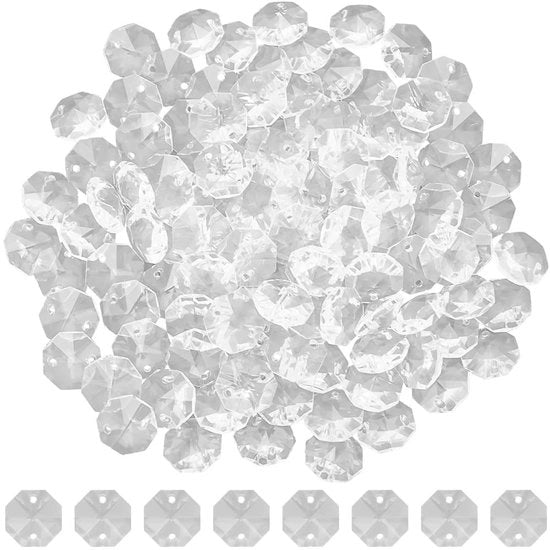 Accessori per gioielli - 120 pezzi - Vetrata a otto angoli - Prisma cristallo - 14mm - 2 fori - Componenti di ricambio - Per DIY accessori di moda
